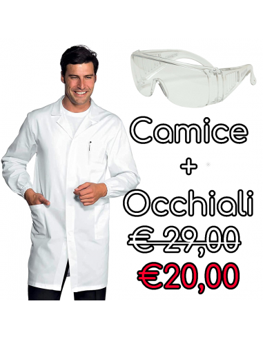 Camice Antiacido da Laboratorio Unisex + Occhiali CE