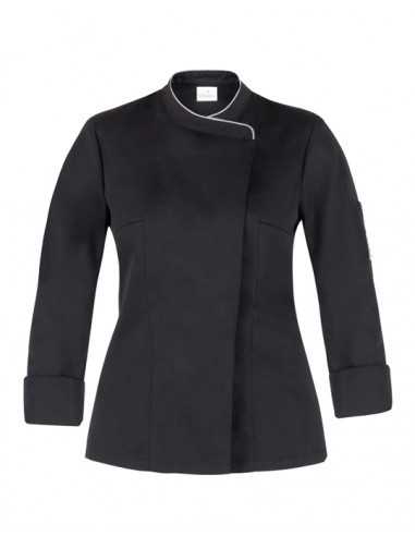 Giacca da Cuoca Donna Susi Slim Fit Nera 65% Poliestere 35% Cotone con Piping - Giblor’s