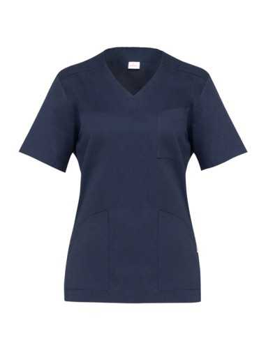 Casacca da Donna Milena Blu Scuro – Giblors, Manica Corta, Scollatura a V, 100% Cotone